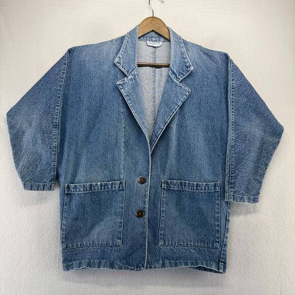 Vintage Cetch Denim Coat Women's Medium Blue Made In USA Barn Chore Blazer 90s - Picture 1 of 7